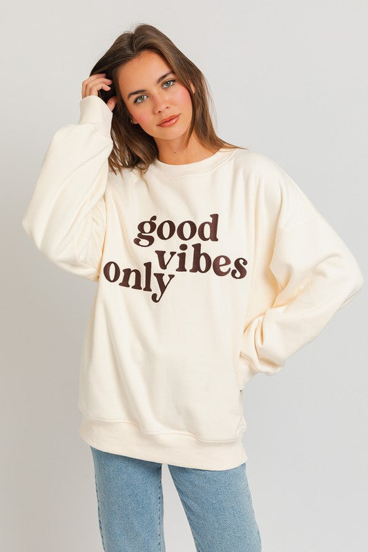 Good Vibes Only Embroidery Oversized Sweatshirt