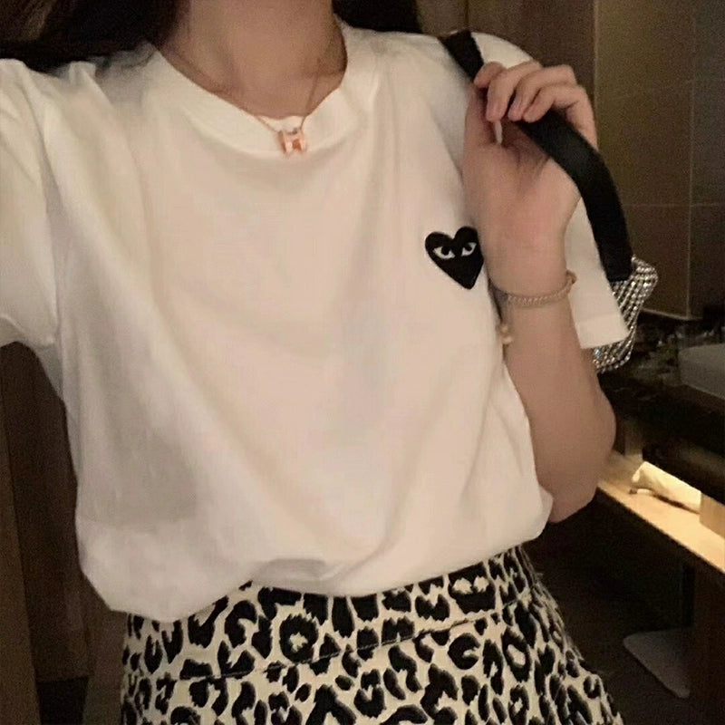 Heart New Embroidery Base Shirt Top T-shirt with Short Sleeves