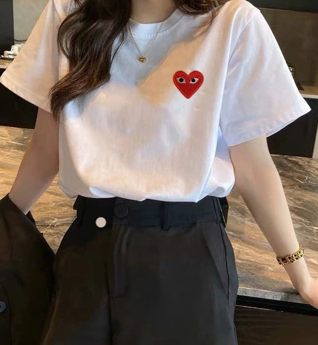 Heart New Embroidery Base Shirt Top T-shirt with Short Sleeves